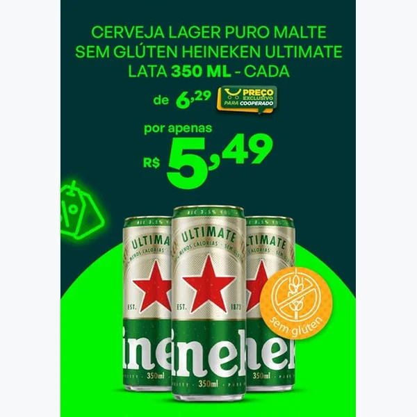 Cerveja Lager Puro Malte sem Glúten Heineken 350 ml