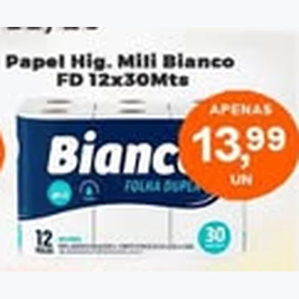 Recorte do encarte de Papel Higiênico Mili Bianco 12 un × 30 un