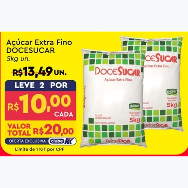 Recorte do encarte de Açúcar Extra Fino DOCESUCAR 5 kg