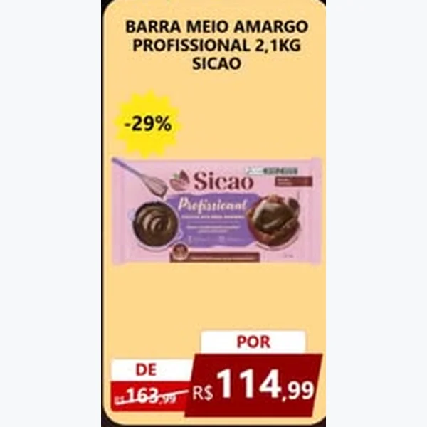 Recorte do encarte de Barra Meio Amargo Profissional Sicao 2,1 kg