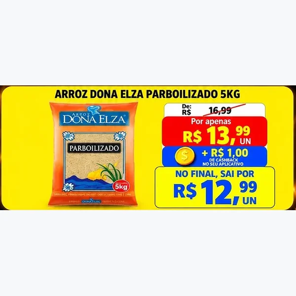 Recorte do encarte de Arroz Parboilizado Dona Elza 5 kg