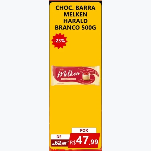Recorte do encarte de Chocolate Barra Branco Harald Melken 500 g