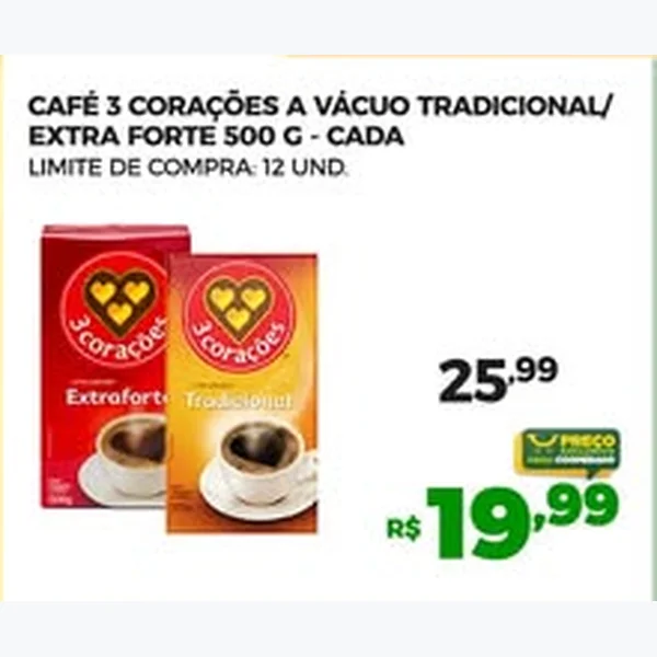 Recorte do encarte de Café a Vácuo Extra Forte 3 Corações 500 g