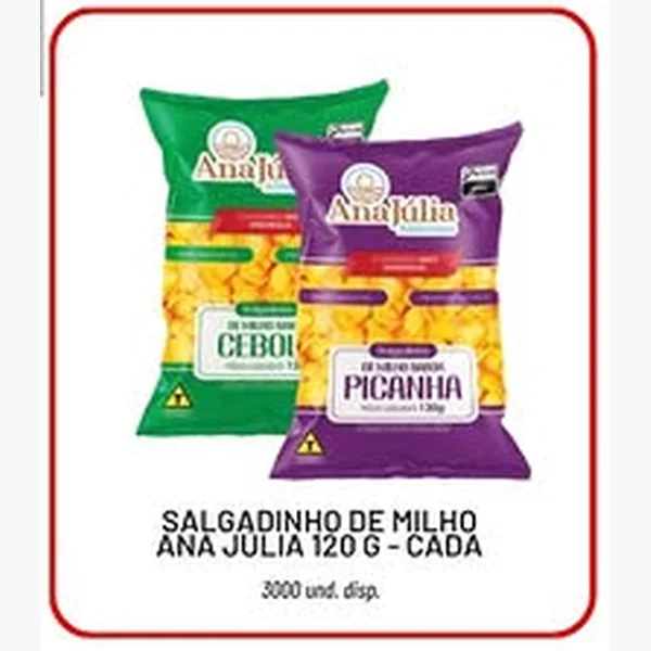 Recorte do encarte de Salgadinho de Milho Ana Júlia 120 g