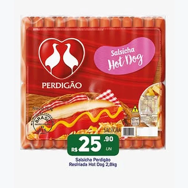 Recorte do encarte de Salsicha Hot Dog Perdigão 2,8 kg