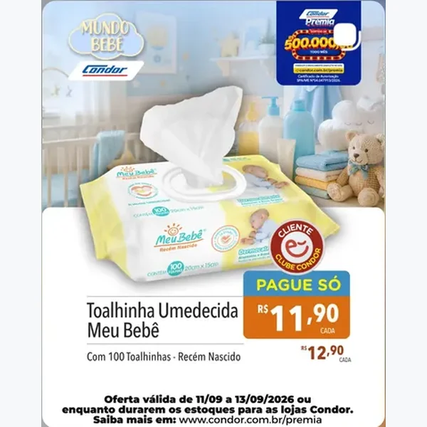 Recorte do encarte de Toalhinha Umedecida Recém Nascido Meu Bebê 100 un