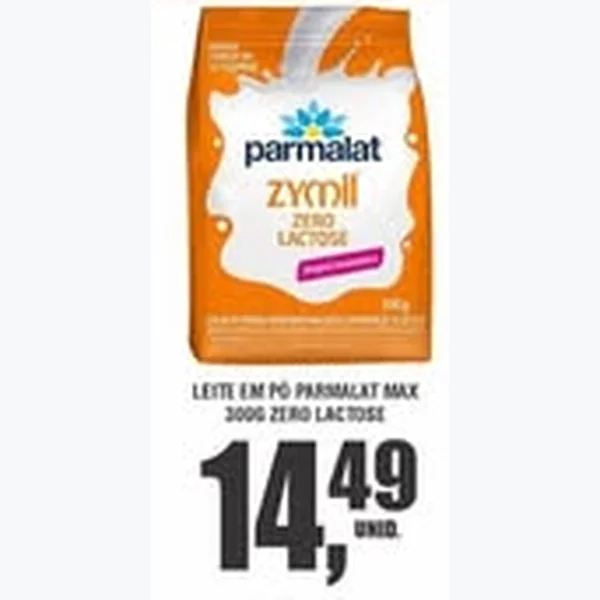 Recorte do encarte de Leite em Pó Zero Lactose Parmalat 300 g