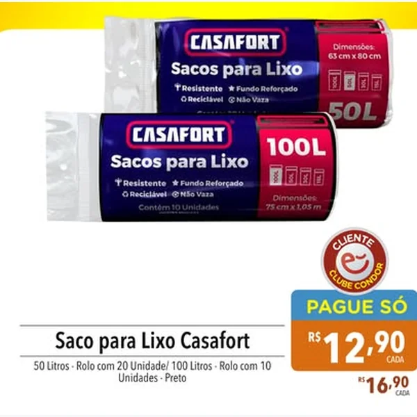 Recorte do encarte de Saco para Lixo Casafort 20 un