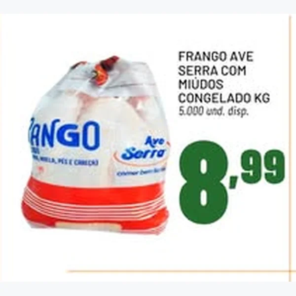 Recorte do encarte de Frango Ave com Miúdos Congelado Serra