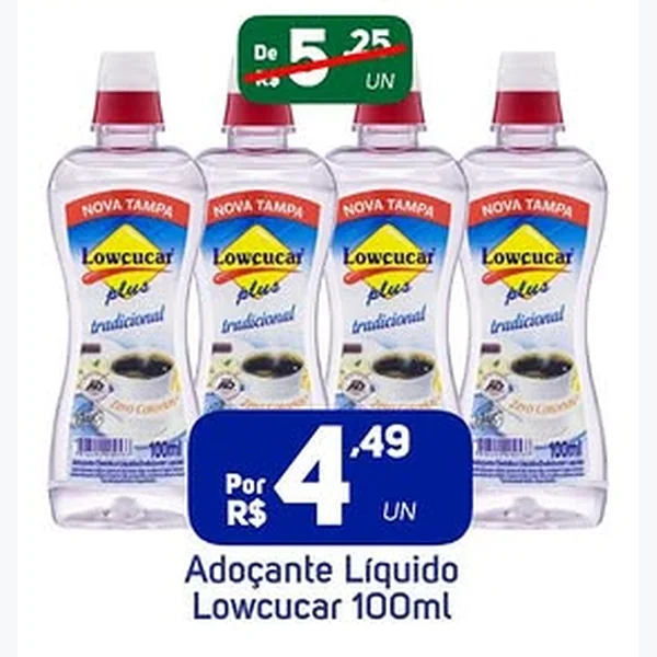 Recorte do encarte de Adoçante Líquido Lowcucar 100 ml