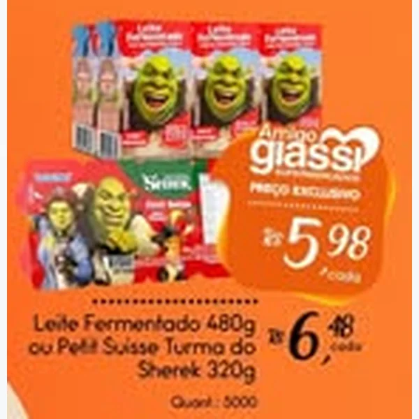 Recorte do encarte de Petit Suisse Turma do Shrek 320 g