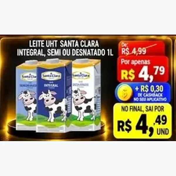 Recorte do encarte de Leite Uht Integral, Semi Ou Desnatado Santa Clara 1 L