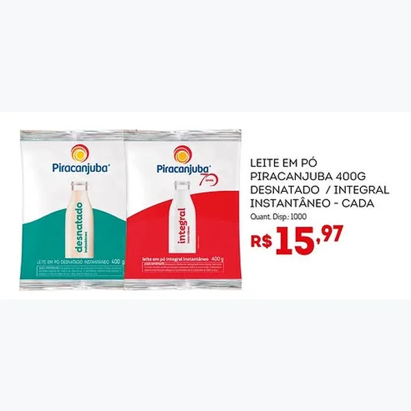 Recorte do encarte de Leite em Pó Instantâneo Desnatado Piracanjuba 400 g
