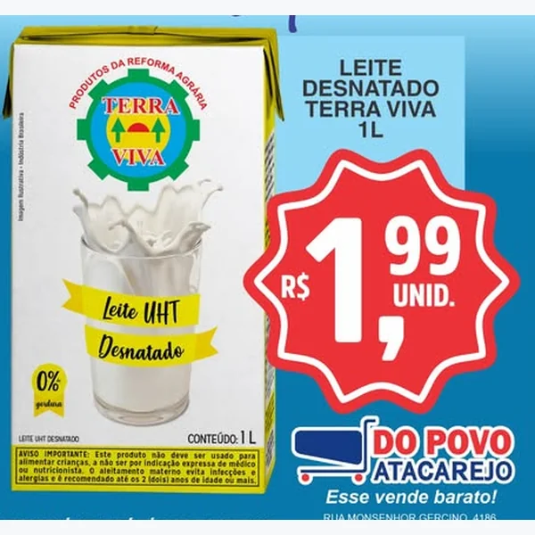 Leite Uht Desnatado Terra Viva 1 L