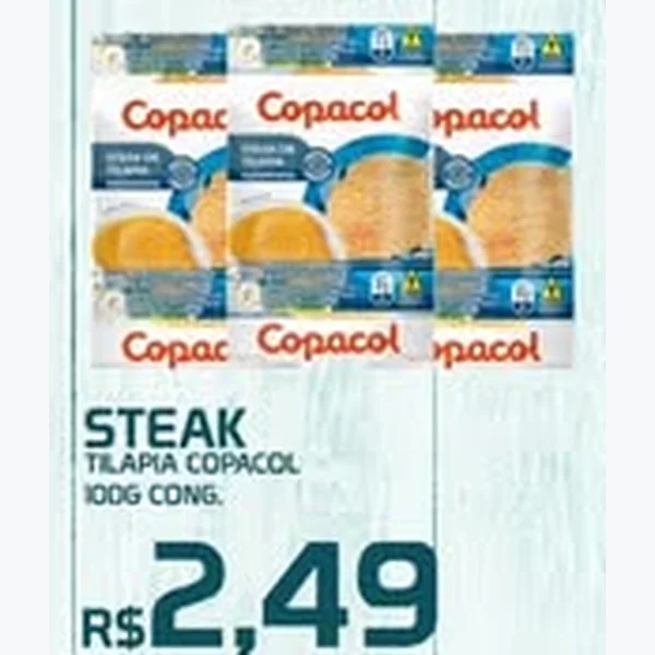 Recorte do encarte de Steak Tilápia Copacol 100 g