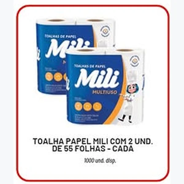 Recorte do encarte de Toalha Papel Mili 2 un × 55 un