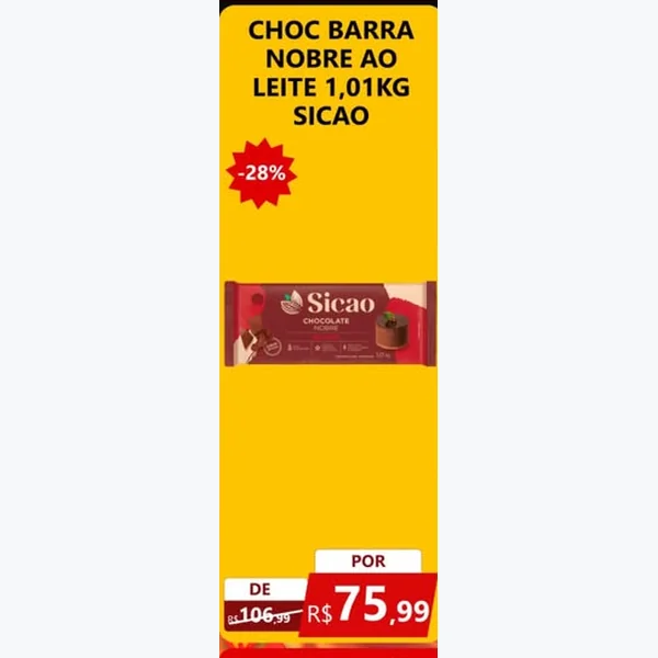 Recorte do encarte de Chocolate Barra Nobre ao Leite Sicao 1,01 kg
