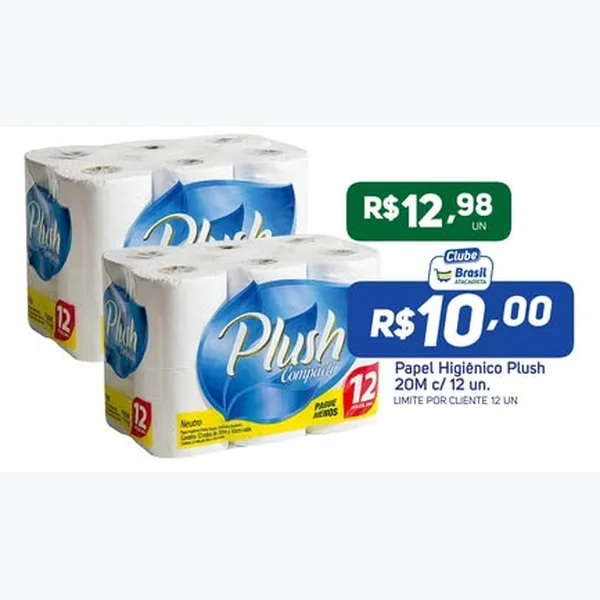 Recorte do encarte de Papel Higiênico Compacto Plush 12 un × 20 un