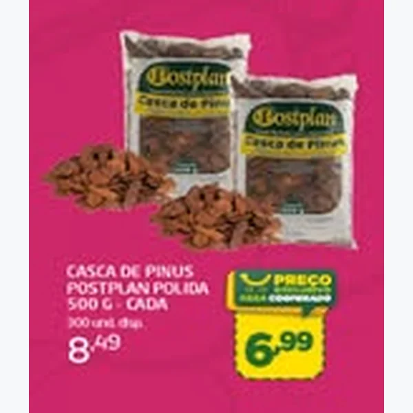 Recorte do encarte de Casca de Pinus Polida Postplan 500 g