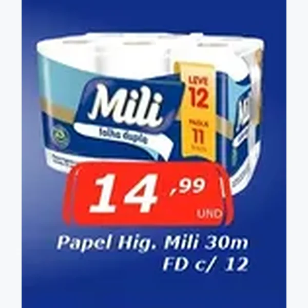 Papel Higiênico Folha Dupla Mili 12 un × 30 un