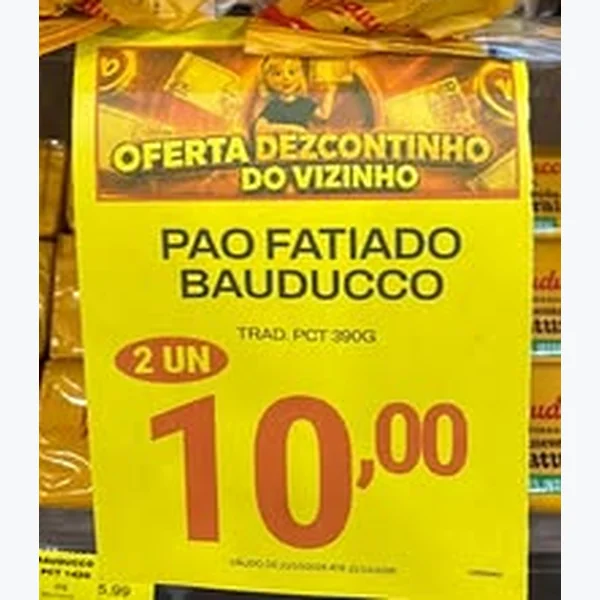 Recorte do encarte de Pão Fatiado Bauducco 390 g