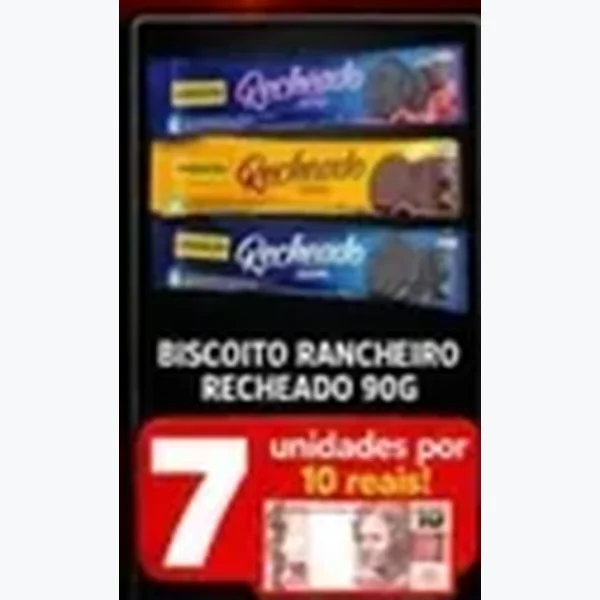 Recorte do encarte de Biscoito Recheado Rancheiro 90 g