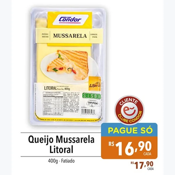 Recorte do encarte de Queijo Mussarela Litoral 400 g