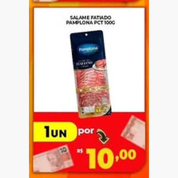 Recorte do encarte de Salame Fatiado Pamplona 100 g