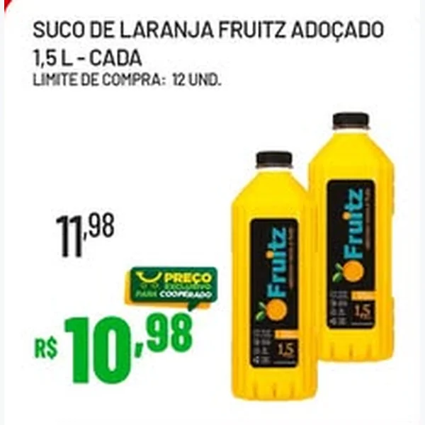 Recorte do encarte de Suco de Laranja Adoçado Fruitz 1,5 L
