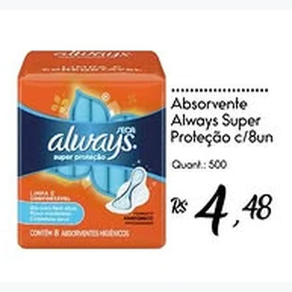 Recorte do encarte de Absorvente Super Proteção Always 8 un