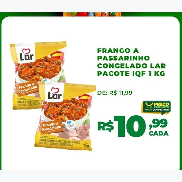 Recorte do encarte de Frango a Passarinho Congelado Iqf Lar 1 kg