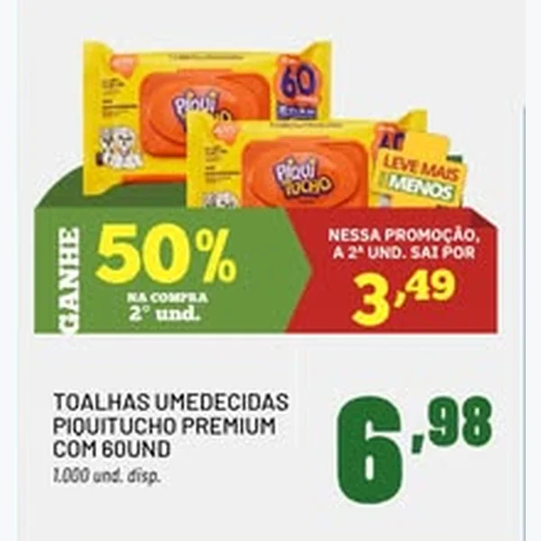 Toalhas Umedecidas Premium Piquitucho 60 un