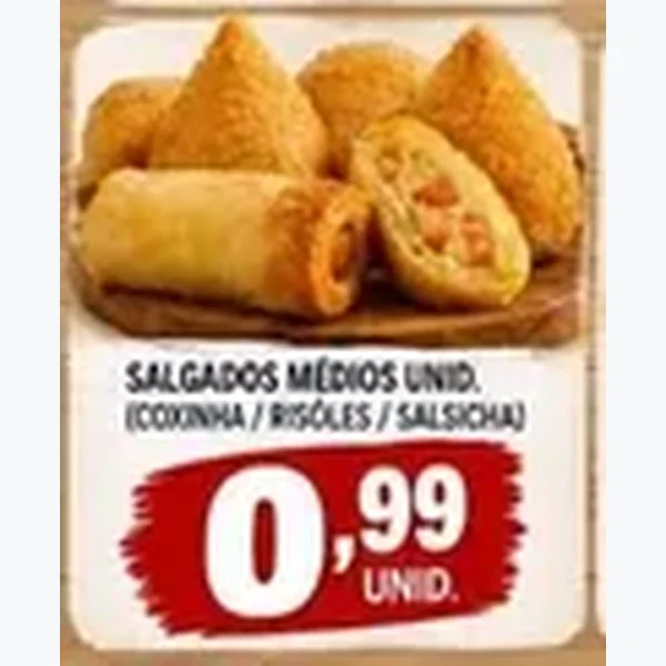 Recorte do encarte de Salgados Médios (coxinha/risoles/salsicha)