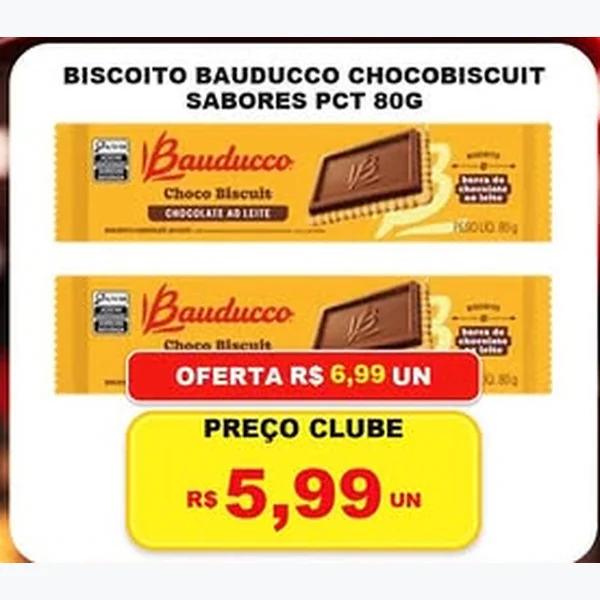 Recorte do encarte de Biscoito Chocobiscuit Bauducco 80 g