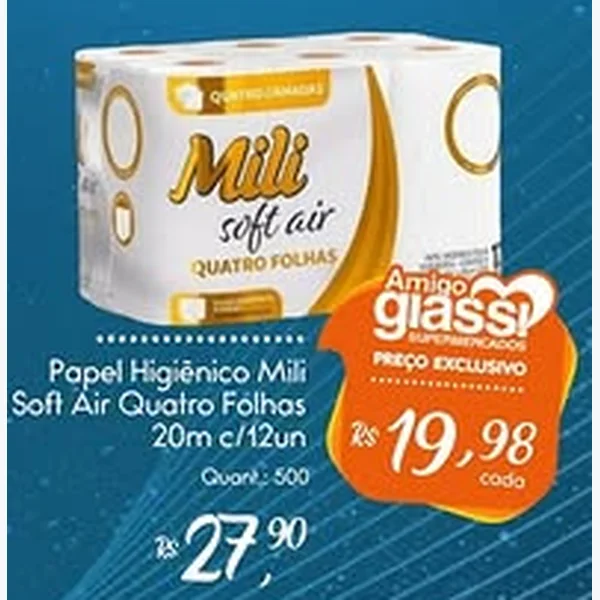 Papel Higiênico Soft Air Quatro Folhas Mili 12 un × 20 un