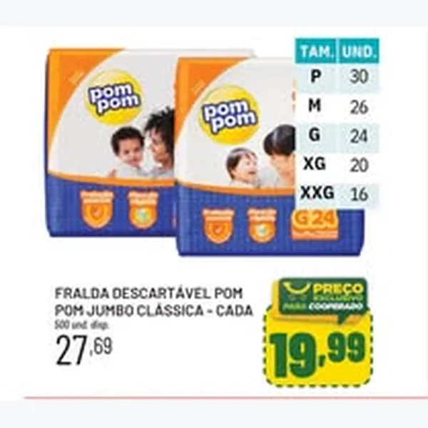 Fralda Descartável Jumbo Clássica Pom Pom