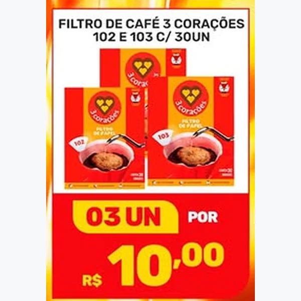 Recorte do encarte de Filtro de Café 3 Corações 30 un