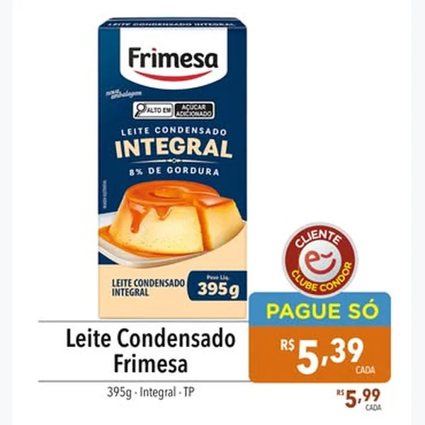 Recorte do encarte de Leite Condensado Integral Frimesa 395 g