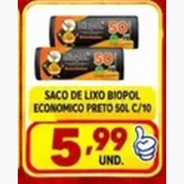 Recorte do encarte de Saco de Lixo Econômico Biopol 10 un × 50 L