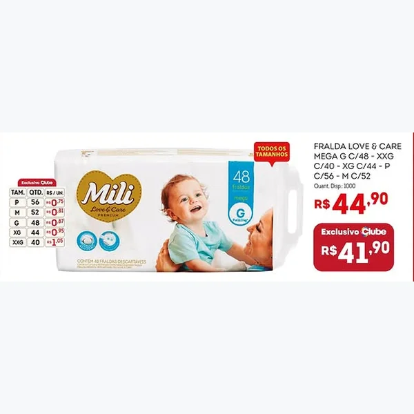 Recorte do encarte de Fralda Love & Care Premium Mili