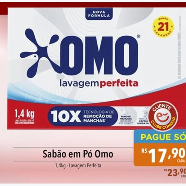 Recorte do encarte de Sabão em Pó Lavagem Perfeita Omo 1,4 kg