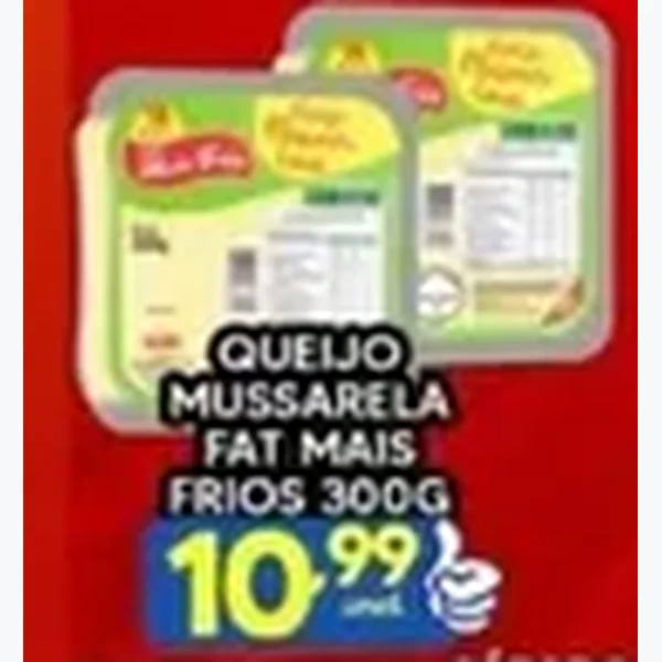 Recorte do encarte de Queijo Mussarela Fat Frios 300 g