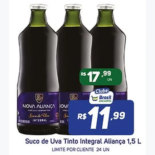 Recorte do encarte de Suco de Uva Tinto Integral Aliança 1,5 L