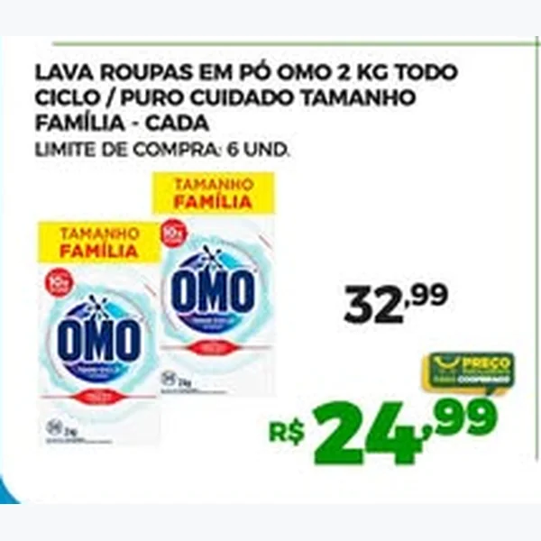 Recorte do encarte de Lava Roupas em Pó Todo Ciclo Omo 2 kg