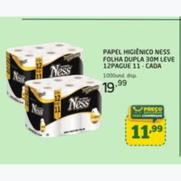 Papel Higiênico Folha Dupla Ness 12 un × 30 un