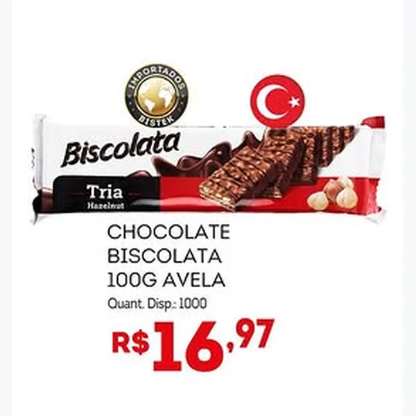 Recorte do encarte de Chocolate Tria Avela Biscolata 100 g