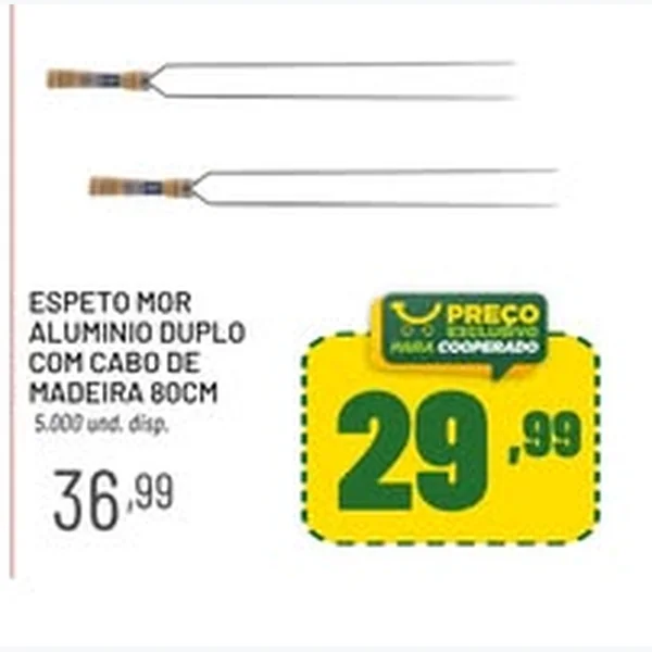Espeto Alumínio Duplo com Cabo de Madeira Mor 80 un