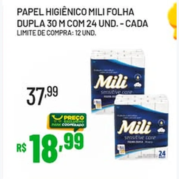 Papel Higiênico Folha Dupla Mili 24 un × 30 un