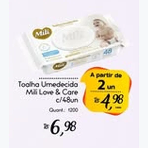 Recorte do encarte de Toalha Umedecida Love & Care Mili 48 un