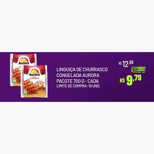 Recorte do encarte de Linguiça de Churrasco Congelada Aurora 700 g